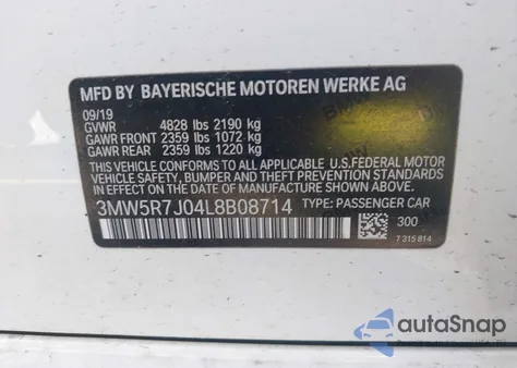 2020 BMW 330I xDrive from USA, damaged, VIN 3MW5R7J04L8B08714